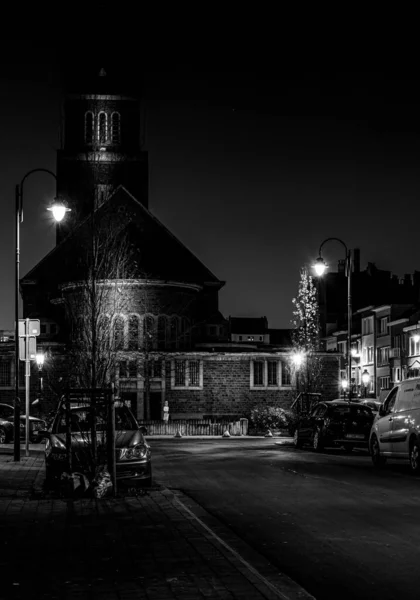 Jette Region Stołeczny Brukseli Belgia 2020 Czarno Biały Widok Kościół — Zdjęcie stockowe