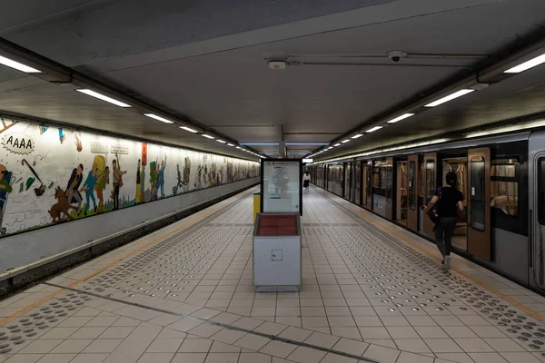 Woluwe Saint Pierre Belgium 2020 Stockel Railway Station Platform Train — 图库照片