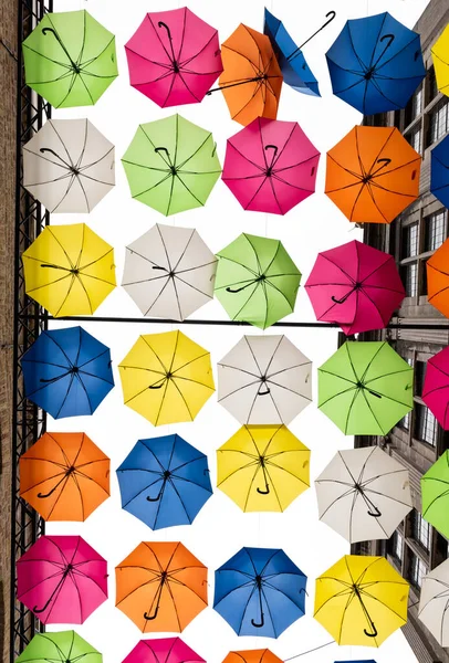 Veurne West Flanders Region Belgium 2021 Artistic Installation Multicolored Umbrella — Stock Photo, Image