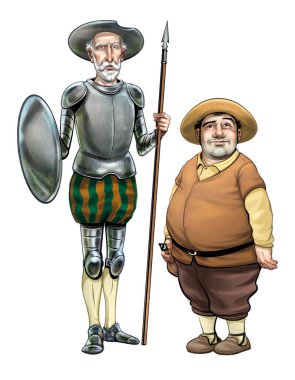 Illustration cartoon of Don Quixote and Sancho Panza  clipart