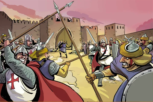 Illustration Scene Battle Christians Muslims — Stockfoto