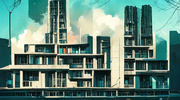 high rise apartment building wallpaper illustration