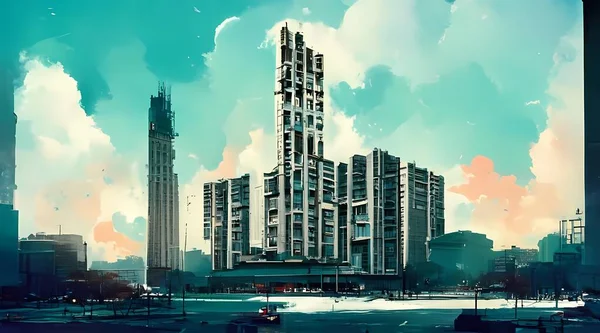 high rise apartment building wallpaper illustration