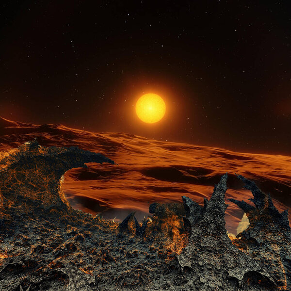 Rocky Bare Planet At Sunset.