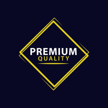 Sarı Elmas Keskinlik Çizgisi Premium Amblem Vektör Tasarımı Koyu Mavi Arkaplan