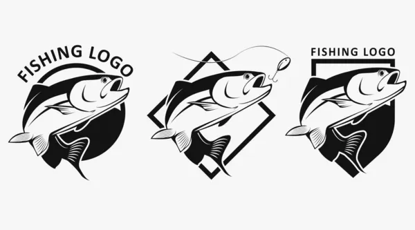 Templat Ikan Trout Logo Black White Vector Illustration - Stok Vektor