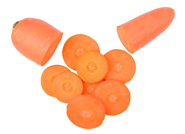 新鲜的切片胡萝卜在白色的背景上隔离 顶部视图 — 图库照片