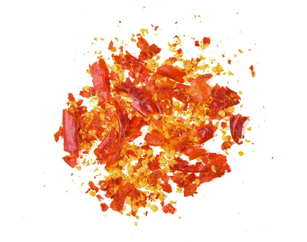 Crushed Red Chili Haufen Getrocknete Rote Chilischoten Sporn Chiliflocken Und — Stockfoto