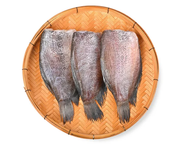 Soltorkad Fisk Snakeskin Gourami Fish Pla Salit Trichogaster Pectoralis Isolerad — Stockfoto