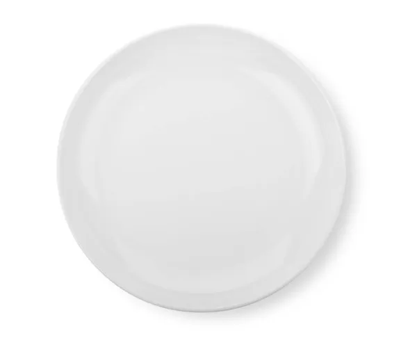Κενό Λευκό Πιάτο Που Απομονώνεται Λευκό Φόντο Άνω Όψη — Φωτογραφία Αρχείου