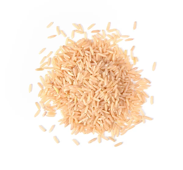 Hromada Hnědé Rýže Izolované Bílém Pozadí Horní Pohled — Stock fotografie