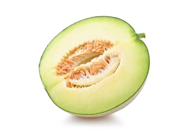 Hälften Cantaloupemelon Isolerat Den Vita Bakgrunden — Stockfoto