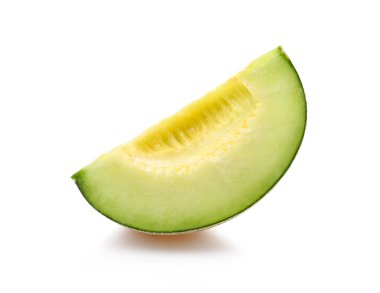 Beyaz arka planda izole edilmiş bal kavunu ya da kavun dilimi