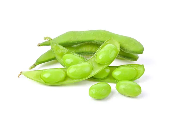 Groene Sojabonen Edamamebonen Witte Achtergrond — Stockfoto