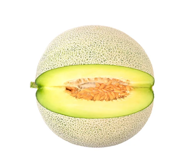 Ovanifrån Kantaloupe Melon Skivor Isolerade Vit Bakgrund — Stockfoto
