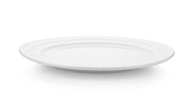 Empty white plate isolated on white background clipart