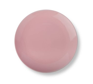 Pembe seramik plaka beyaz arka planda izole edilmiş. Üst görünüm