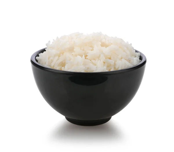 Rýže Černé Misce Izolované Bílém Pozadí — Stock fotografie