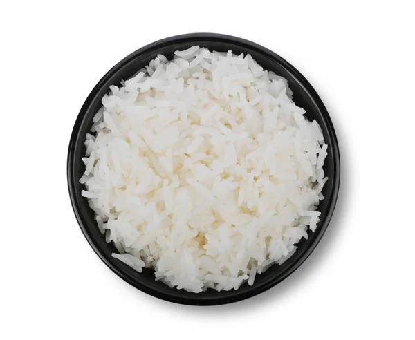 Rýže Černé Míse Izolované Bílém Pozadí Horní Pohled — Stock fotografie