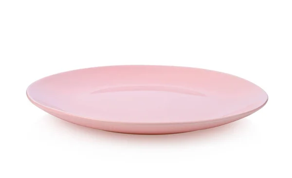 Boş pembe seramik plaka beyaz arkaplanda izole edildi