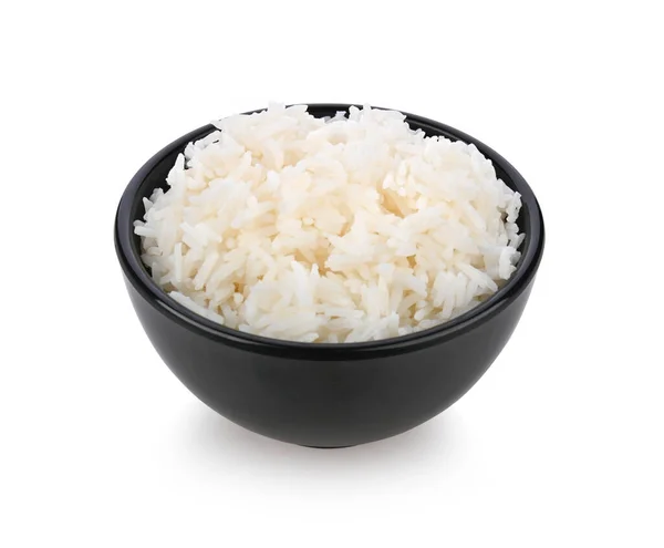 Siyah Kasedeki Pirinç Beyaz Arka Planda Izole Edilmiş — Stok fotoğraf