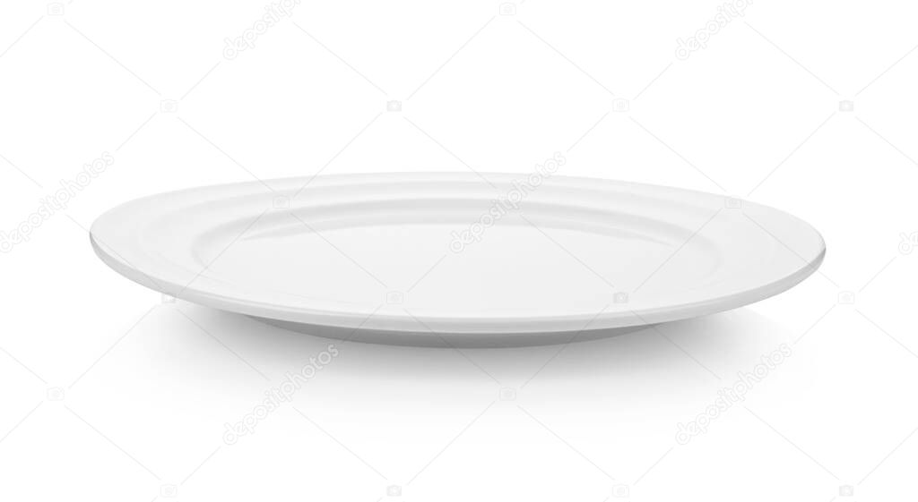 Empty white plate isolated on white background