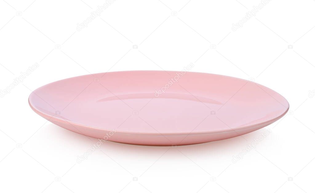 Empty Pink ceramic plate isolated on white background