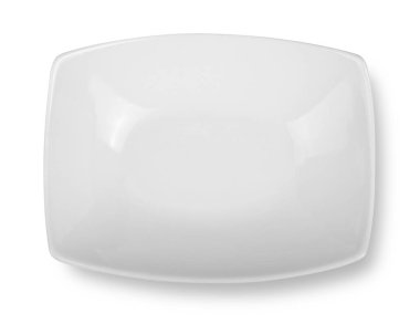 Square ceramic plate isolated on white background. Top view