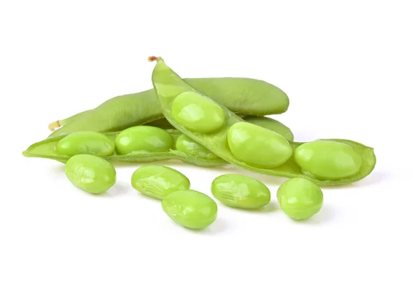 Groene Sojabonen Geïsoleerd Witte Achtergrond — Stockfoto