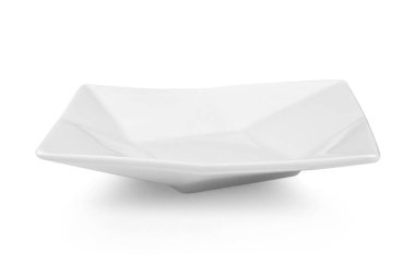 Boş kare seramik plakası beyaz arkaplanda izole edildi.