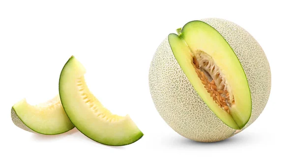 Kantaloupe Melon Skivor Isolerad Vit Bakgrund — Stockfoto
