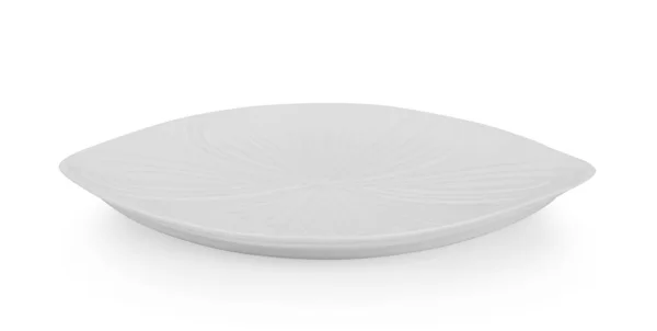 Vit Oval Keramik Platta Isolerad Vit Bakgrund — Stockfoto