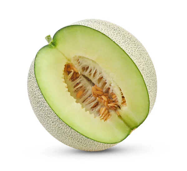 Skiva Honung Melon Eller Kantaloupe Isolerad Vit Bakgrund — Stockfoto