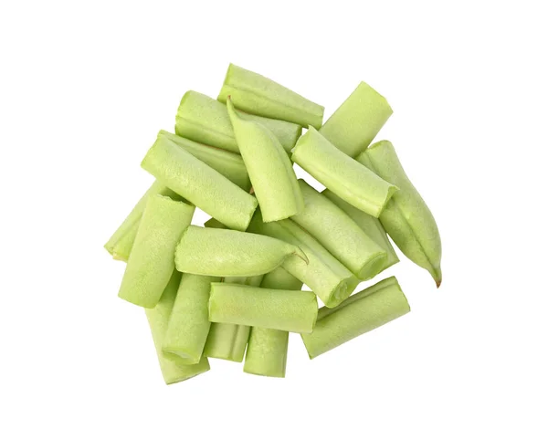 Bunch Raw Bush Beans Green Beans Cut Pieces Isolated White — Stock Photo, Image