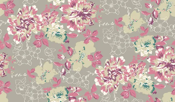 Azulejo Sin Costura Rosa Racimos Diseño Tela Floral Clásico Estampado — Vector de stock