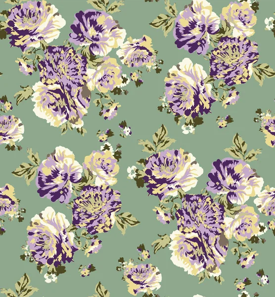 无缝砖玫瑰束花面料的设计 经典的花卉在新鲜的 现代的纺织品印花 设计可以编辑 缩放而不丢失质量 并且很容易重新着色 根据你的创意项目要求来调整它 — 图库矢量图片