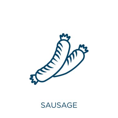 Sosis ikonu. Beyaz arkaplanda izole edilmiş ince doğrusal sosis taslak simgesi. Çizgi vektör sosis işareti, ağ ve mobil sembolü