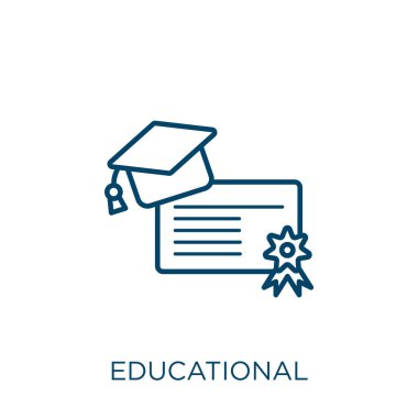 Eğitim ikonu. Beyaz arkaplanda izole edilmiş ince doğrusal eğitim ana hatları simgesi. Çizgi vektör eğitim işareti, ağ ve mobil sembolü