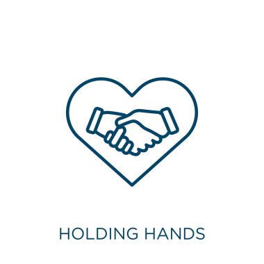 El ele tutuşmak. El ele tutuşan ince doğrusal çizgi beyaz arkaplanda izole edilmiş ikon. El ele tutuşan çizgi vektörü işareti, ağ ve mobil sembolü