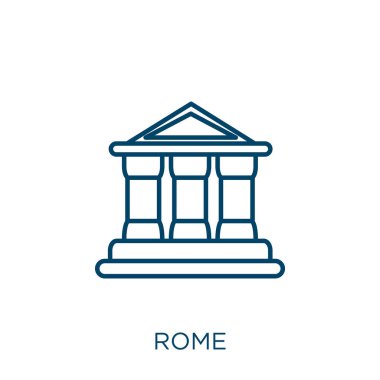 Roma ikonu. Beyaz arkaplanda izole edilmiş ince çizgisel Roma ana hatları simgesi. Satır vektörü roma işareti, ağ ve mobil sembolü
