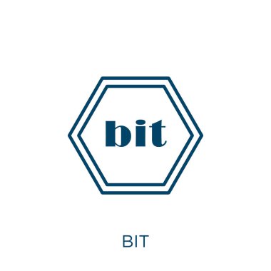 biraz ikon. Beyaz arkaplanda izole edilmiş ince doğrusal bit taslak simgesi. Çizgi vektör bit işareti, ağ ve mobil için sembol