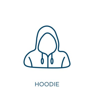 Kapüşonlu ikon. Beyaz arka planda izole edilmiş ince doğrusal kapüşonlu taslak simgesi. Çizgi vektör kapüşonlu işareti, ağ ve mobil sembolü