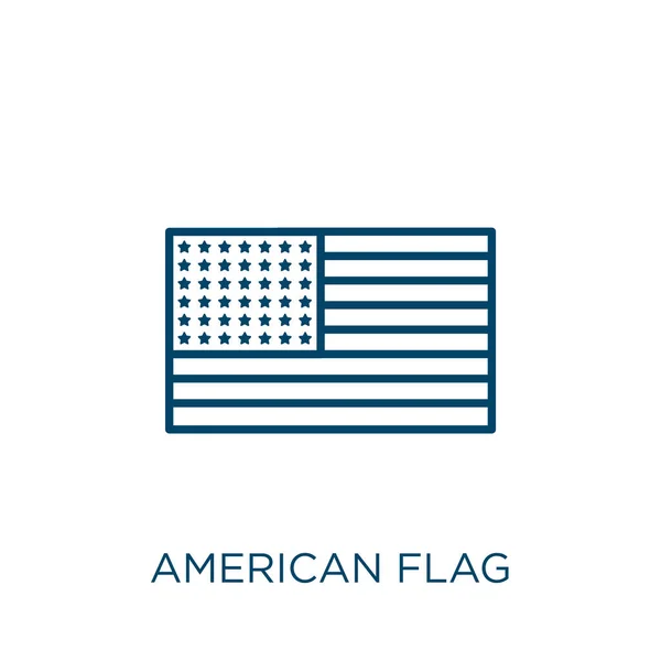 Ícone Bandeira Americana Ícone Contorno Bandeira Americana Linear Fino Isolado — Vetor de Stock