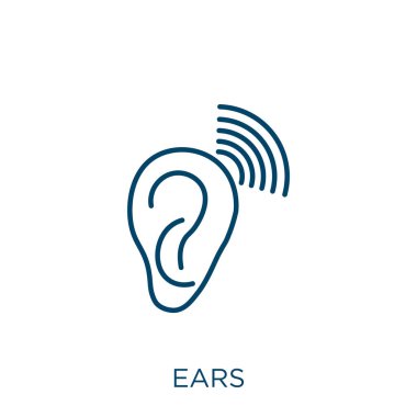 Kulak ikonu. İnce doğrusal kulaklar beyaz arkaplanda izole edilmiş bir ikon. Çizgi vektör kulakları işareti, ağ ve mobil sembolü
