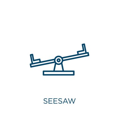 Tahterevalli simgesi. İnce doğrusal tahterevalli ana hatları simgesi beyaz arkaplanda izole edildi. Satır vektörü tahterevalli işareti, ağ ve mobil sembolü