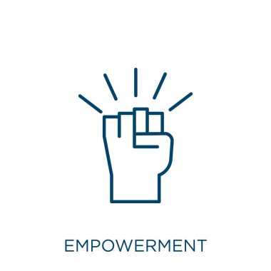 Güçlendirme simgesi. İnce doğrusal güçlendirme ana hatları simgesi beyaz arkaplanda izole edildi. Satır vektör yetkilendirme işareti, ağ ve mobil sembolü