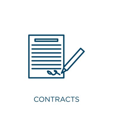 Sözleşme ikonu. İnce doğrusal daralmalar beyaz arkaplanda izole edilmiş dış hat simgesi. Çizgi vektör sözleşmeleri işareti, ağ ve mobil sembolü