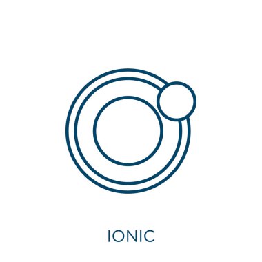 İyonik ikon. Beyaz arkaplanda izole edilmiş ince doğrusal iyonik taslak simgesi. Çizgi vektör iyonik işareti, ağ ve mobil sembolü