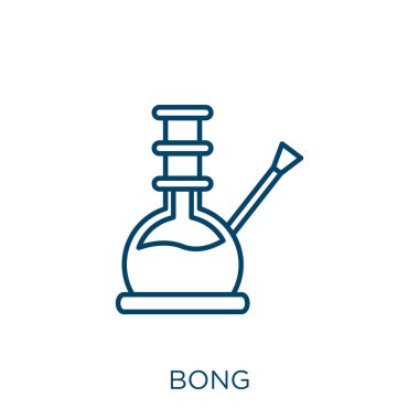 Bong ikonu. Beyaz zemin üzerinde izole edilmiş ince çizgisel bong ana hatları simgesi. Çizgi vektör bong işareti, ağ ve mobil sembolü