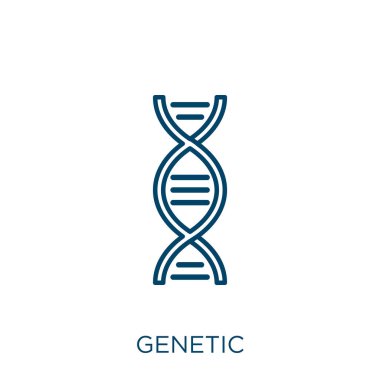 Genetik ikon. Beyaz arkaplanda izole edilmiş ince doğrusal genetik taslak simgesi. Çizgi vektör genetik işareti, ağ ve mobil sembolü